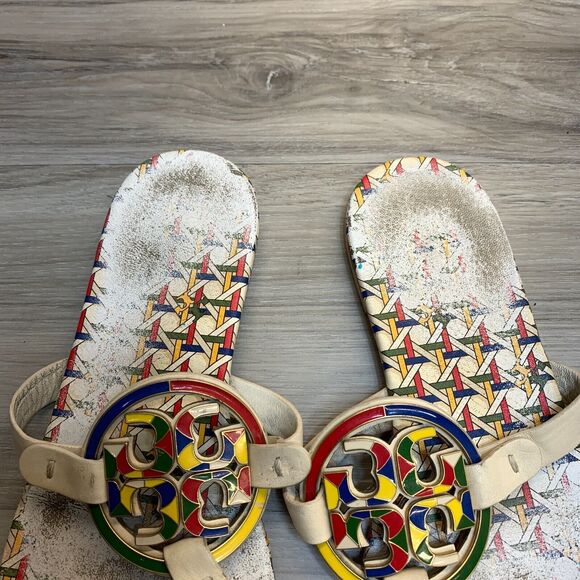Tory Burch Miller Enamel Thong Sandals Women's Size 8 Multi Color Basketweave - Picture 8 of 10
